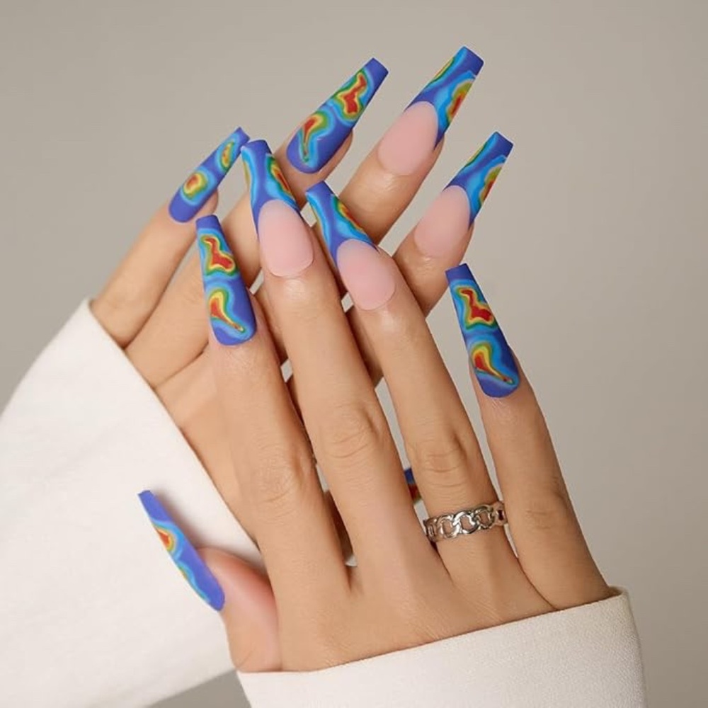 Watercolor Swirl Designer Long Coffin Press-On Nails